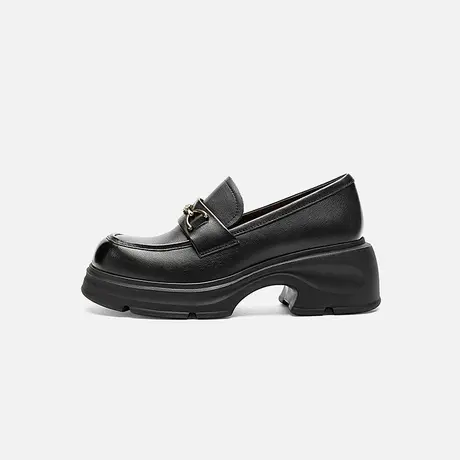 Nine West/玖熙2025春季新款厚底乐福鞋粗高跟真皮英伦小皮鞋单鞋图片
