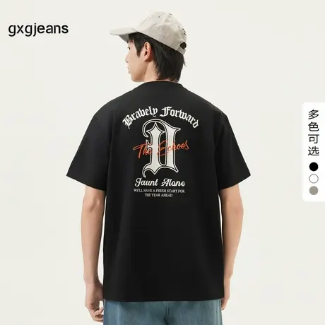 gxg.jeans男装 后背字母印花美式休闲宽松圆领短袖T恤男 25夏新款图片