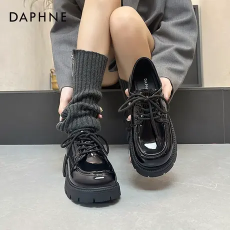达芙妮黑色乐福鞋女款2025夏季新款厚底增高单鞋学院风jk小皮鞋子图片