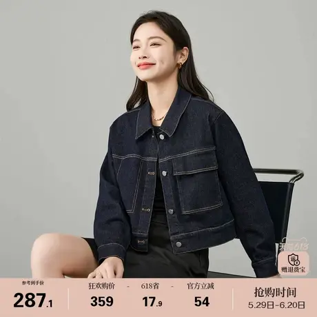 娅丽达深蓝色短款牛仔外套女2025春季新款爆款小个子休闲帅气上衣商品大图
