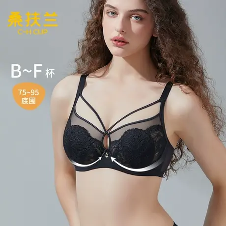 桑扶兰女士内衣大胸显小防凸点2025夏薄款软钢圈性感蕾丝法式文胸商品大图
