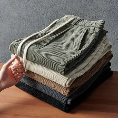 2023秋冬新款高端灯芯绒裤子男韩版潮流修身小脚条绒休闲裤男厚款商品大图