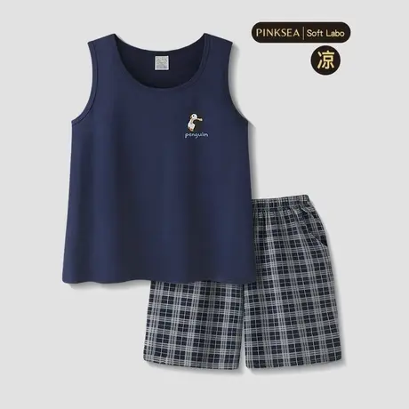 睡衣男款夏季大码凉感莫代尔棉背心短裤套装新款企鹅男士家居服商品大图