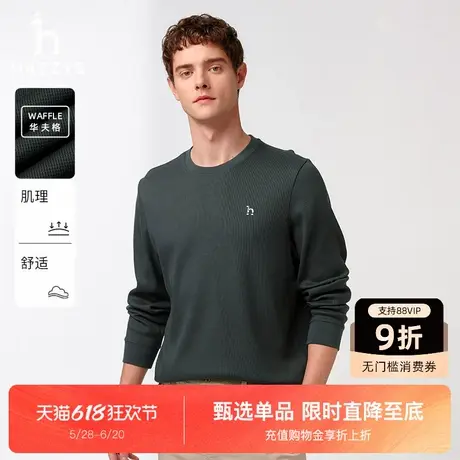 【华夫格】Hazzys哈吉斯春夏款休闲圆领长袖T恤通勤卫衣上衣男潮图片