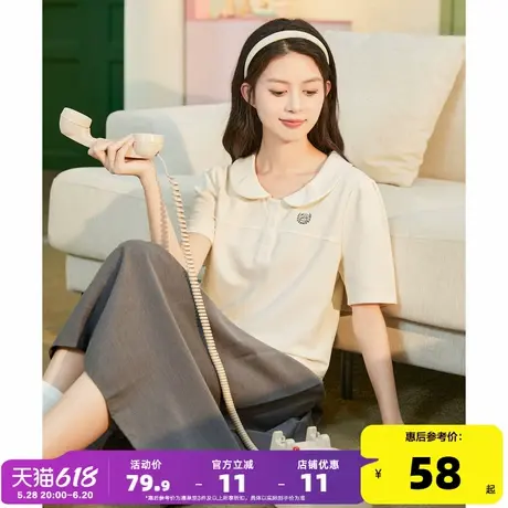 唐狮新款polo衫短袖t恤女春夏季白色娃娃领超好看打底衫上衣商品大图