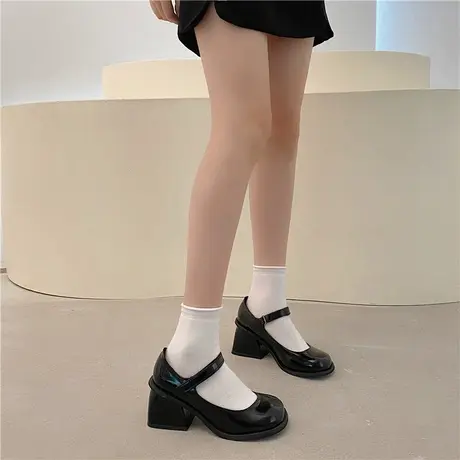 黑色复古粗跟高跟鞋皮鞋女2023年新款夏季法式配裙子玛丽珍鞋单鞋图片