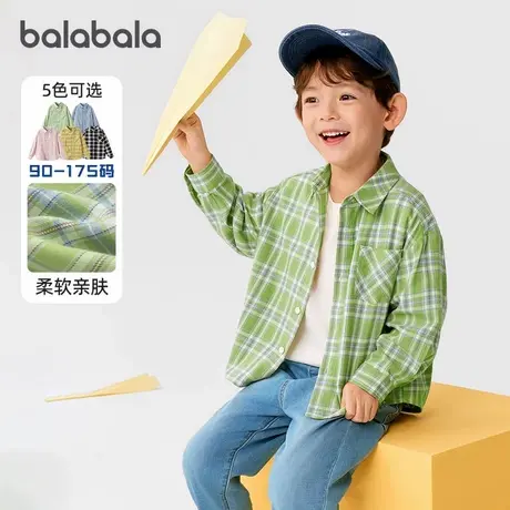 巴拉巴拉男童长袖衬衫宝宝格子衬衣儿童宽松上衣2025春装新款童装图片