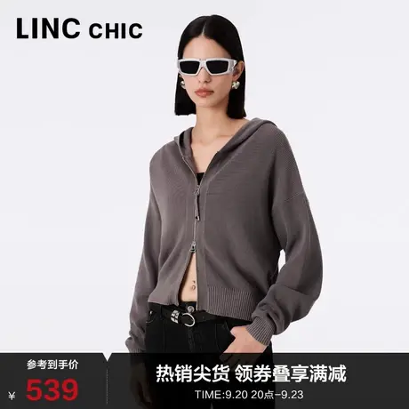LINCCHIC金羽杰针织衫2023新款短款连帽针织开衫外套女S233SW487Y商品大图