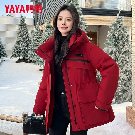 鸭鸭工装羽绒服女中长款冬季新品连帽韩版保暖加厚收腰显瘦外套HS商品大图