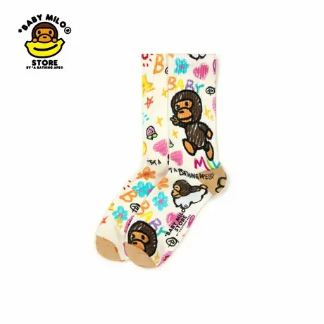 BABY MILO STORE配饰涂鸦风小猴图案中筒袜4406XXP商品大图