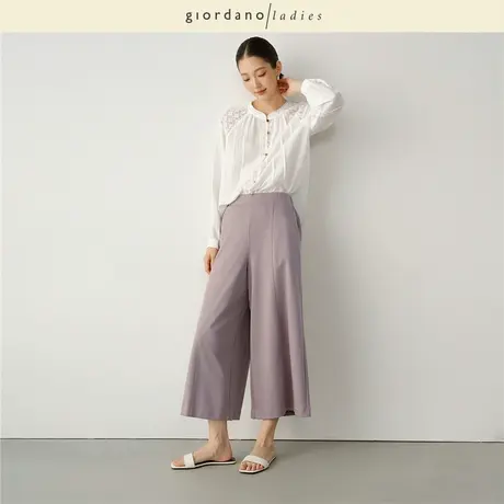 GL2025秋冬新款八分裤女纯棉通勤女裤破骨半松紧腰阔腿裤02425005商品大图