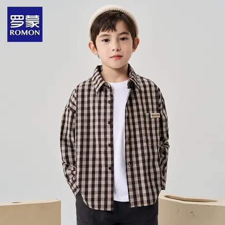罗蒙儿童衬衫中大童男孩上衣男童格子休闲百搭款衬衣外套2025新款商品大图