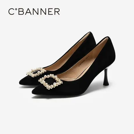 【静音系列】千百度细高跟鞋女秋季新款羊皮扣饰法式浅口单鞋图片