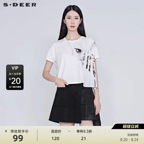 sdeer圣迪奥独特设计上衣酷感肖像印花短袖t恤女ins潮S20280141商品大图