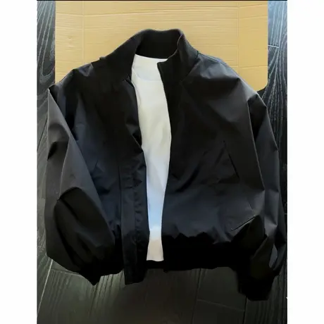 cleanfit黑色飞行员夹克男款秋季痞帅立领外套美式高街短款棒球服商品大图