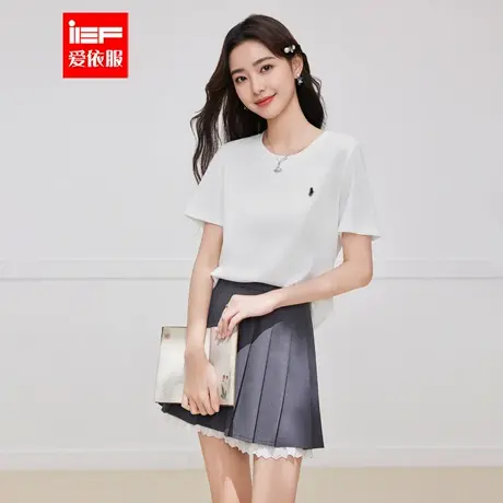 IEF/爱依服短袖上衣2025夏季新款简约纯色休闲通勤百搭正肩T恤商品大图