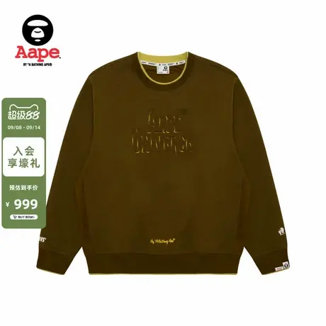 Aape旗舰店男装秋冬撞色拼接字母图案休闲潮流圆领卫衣C384XXP商品大图