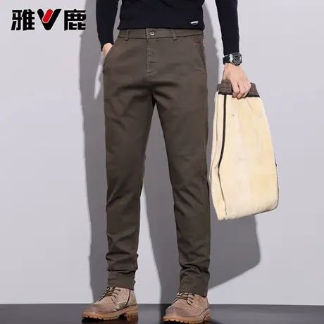 雅鹿休闲裤男 2025秋冬季新款加绒保暖青年纯色磨毛高级感长裤男商品大图
