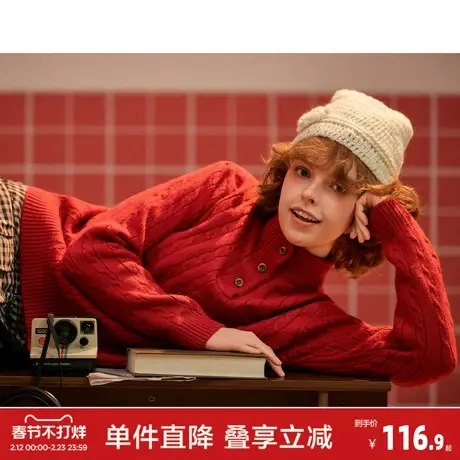 唐狮2026秋冬毛衣女复古风精致刺绣设计感半高领套头春秋可外穿潮商品大图