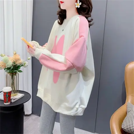 设计感拼色圆领卫衣女春季2023新款宽松洋气减龄百搭oversize外套商品大图