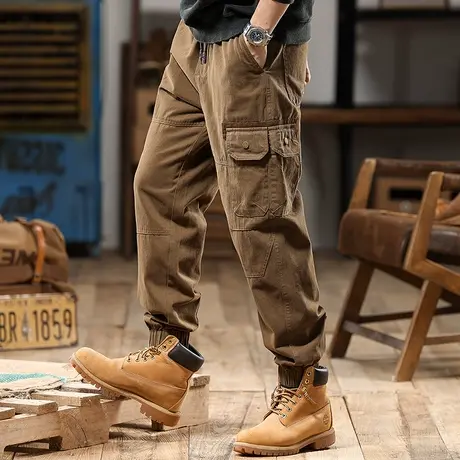 时尚百搭工装裤碳磨雪花绒斜纹高配精梳棉布舒适束脚潮流休闲裤商品大图