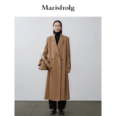 【商场同款】玛丝菲尔冬季新款棕色西装式正肩羊毛呢子大衣商品大图