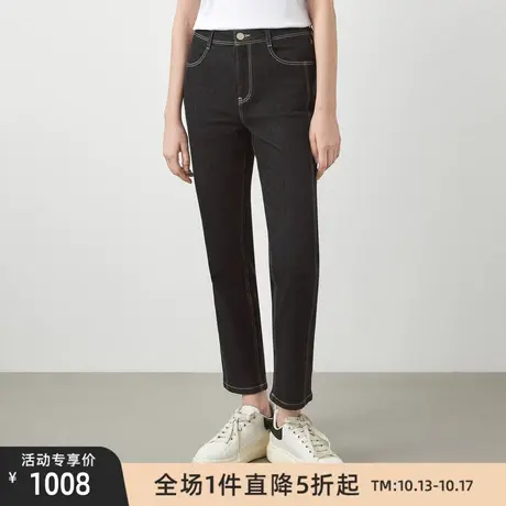 LANCY/朗姿冬季新款高腰黑色牛仔裤女高级显瘦通勤女士裤子图片