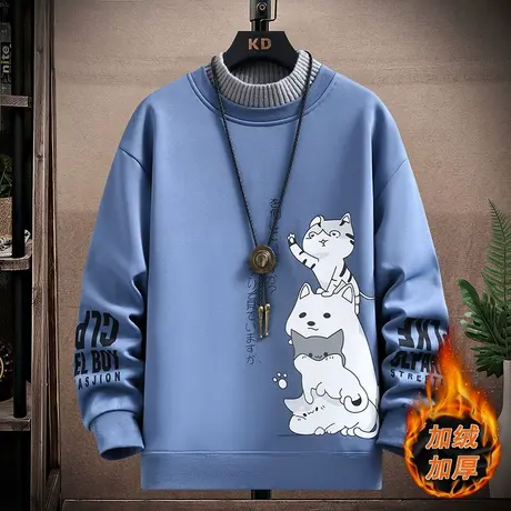 卫衣男秋冬宽松加绒加厚打底衫无帽半高领秋衣黑色长袖卡通字母商品大图