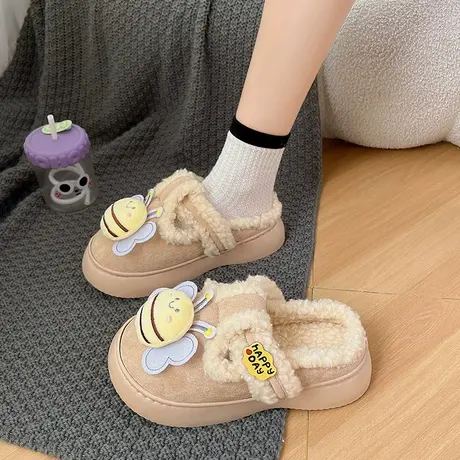 可爱毛毛拖鞋女今年流行鞋子2023新款外穿保暖舒适包头棉拖鞋百搭商品大图