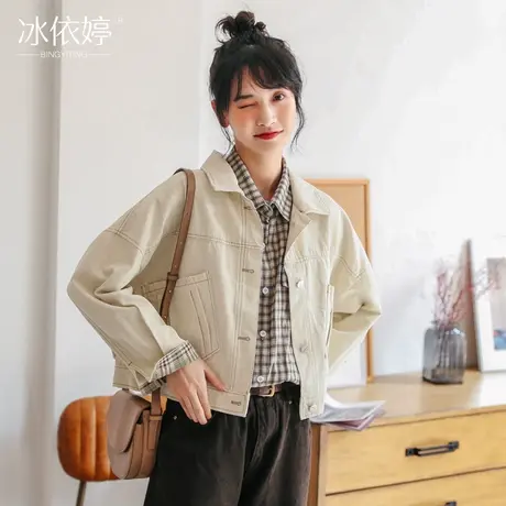 春装新款百搭小个子牛仔外套女宽松韩版短款复古港风工装夹克学生图片