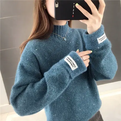 5218女士毛衣针织衫上衣新款宽松外穿雪尼尔加厚半高领慵懒风商品大图
