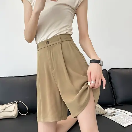 阔腿休闲西装五分裤女2024夏季薄韩版工装短裤高腰显宽松直筒中裤商品大图