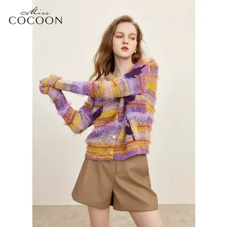 MISSCOCOON美拉德渐变提花针织开衫2023秋装新款慵懒风毛衫上衣冬图片