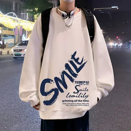 圆领卫衣男春秋季潮牌宽松长袖打底衫国潮oversize套头内搭上衣服商品大图