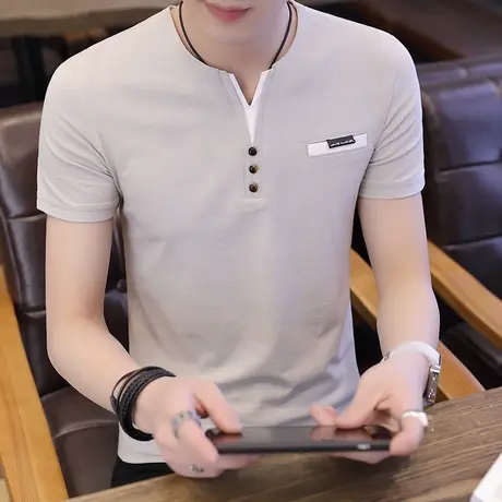男士短袖t恤V领2023新款夏季装半袖体恤韩版潮流修身体桖上衣服丅图片
