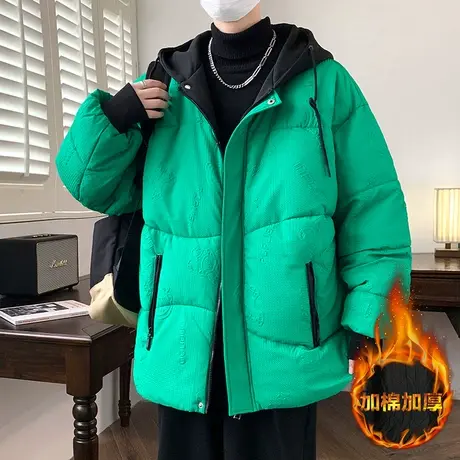 冬季男羽绒棉服假两件连帽潮流棉衣宽松保暖抗寒棉袄工装短款外套图片