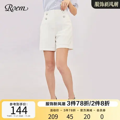 Roem商场同款短裤夏季双排扣西裤气质高腰显瘦通勤休闲短裤女商品大图
