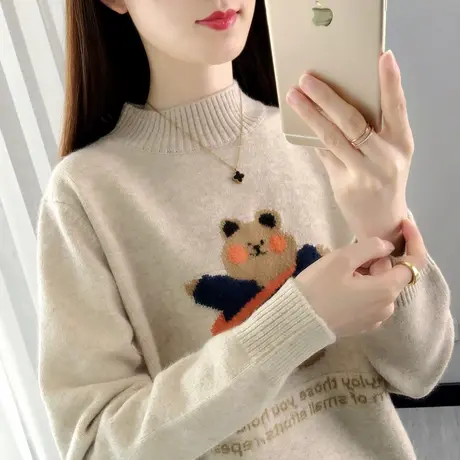 半高领毛衣女秋冬2025年新款女士爆款打底上衣洋气小熊针织内搭厚商品大图