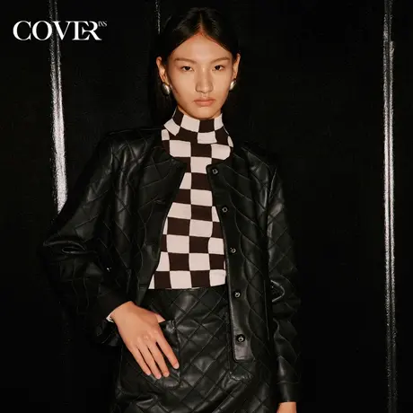COVER秋季小香风菱形格绵羊皮皮衣外套商品大图