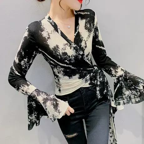 时尚系带开衫外套女春夏2024新款复古气质小披肩洋气网纱上衣长袖图片