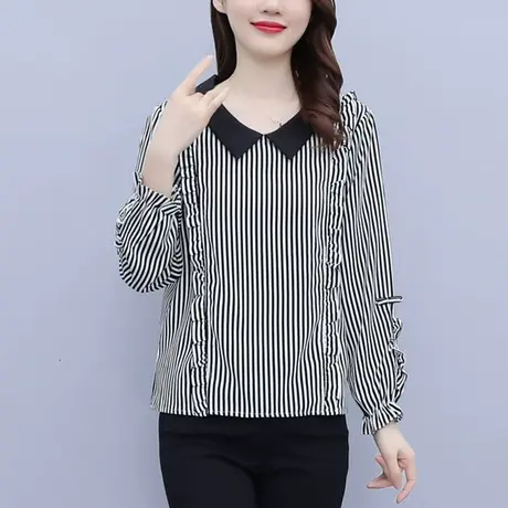 娃娃领雪纺衫女长袖秋季新款2023年流行小衫别致漂亮大码遮肚上衣商品大图