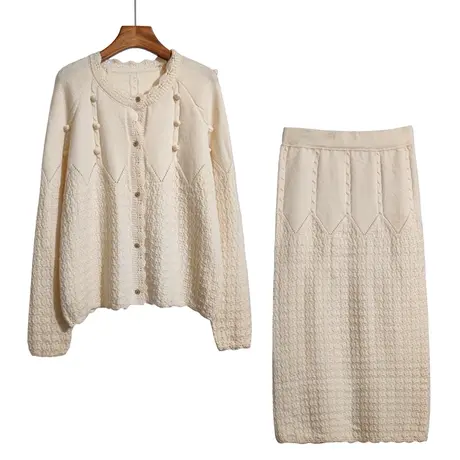 毛衣开衫半身裙两件套女秋冬新款宽松开叉包臀一步裙时尚针织套装商品大图