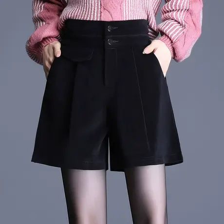 黑色阔腿裤女韩版宽松短裤2023秋冬新款丝绒休闲裤高腰A字型短裤商品大图