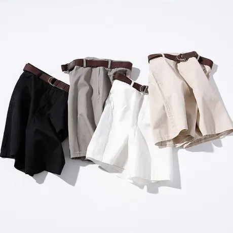 2022夏季新款工装高腰阔腿西装短裤女宽松五分裤休闲a字中裤港风图片