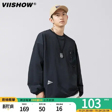 VIISHOW日系复古卫衣男生潮牌藏青色oversize宽松休闲圆领衣服商品大图