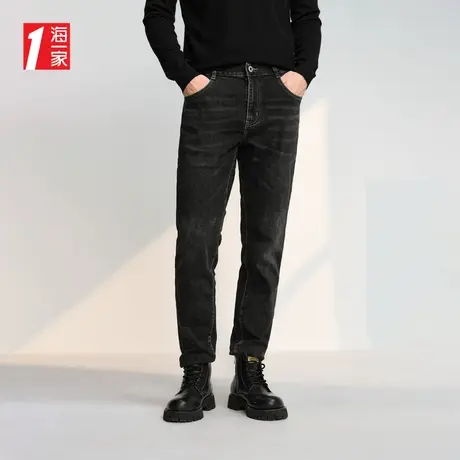 海一家时尚做旧长裤2023秋季新款砂洗猫须工艺中年男士牛仔裤商品大图