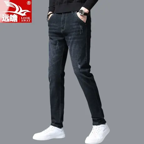 远瞻秋季牛仔裤男士修身直筒黑色弹力百搭休闲长裤韩版潮流男裤子图片