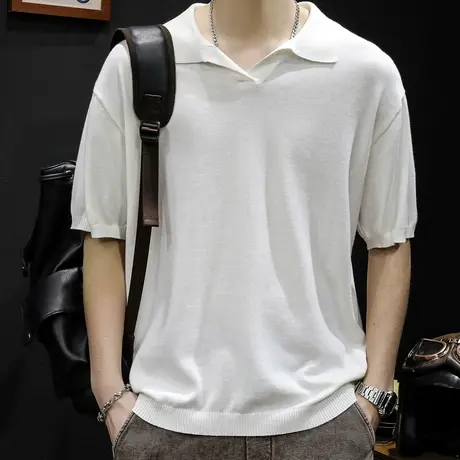 POLO衫短袖t恤男士针织半袖2024新款潮牌大码V领新款男装体恤男款商品大图