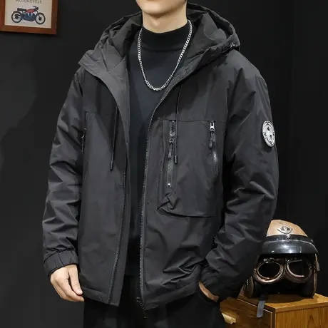 白鸭绒冬季连帽羽绒服男2023年新款宽松潮牌大码加厚工装男款外套商品大图