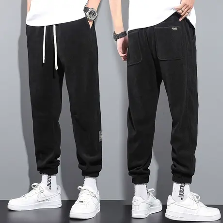 灯芯绒男裤冬季潮流宽松束脚加绒加厚休闲裤男士秋冬款运动长裤子商品大图